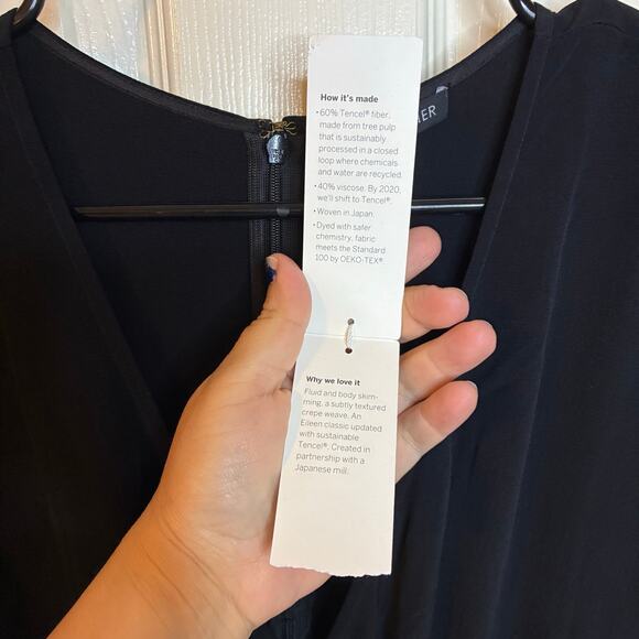 Eileen Fisher NWT Wide Leg Crop Jumpsuit Wrap Size M Black Tencel Drawstring - Picture 6 of 11